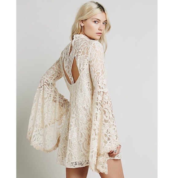 Free People Dresses & Skirts - Free People Cream Lace Bell Flare Sleeve Wanderer Dress Size Small